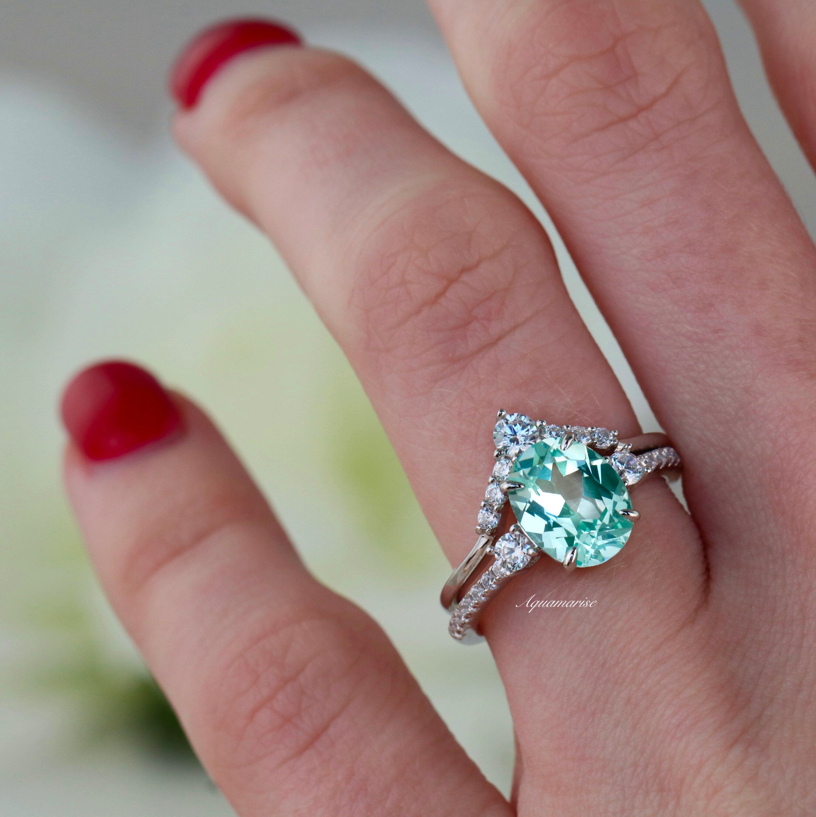 Bella Green Sapphire Ring Set - Sterling Silver Jewelry for Women, Elegant Wedding & Engagement Ring, Perfect Gift for Her - Ideal for Anniversaries, Proposals & Special Occasions