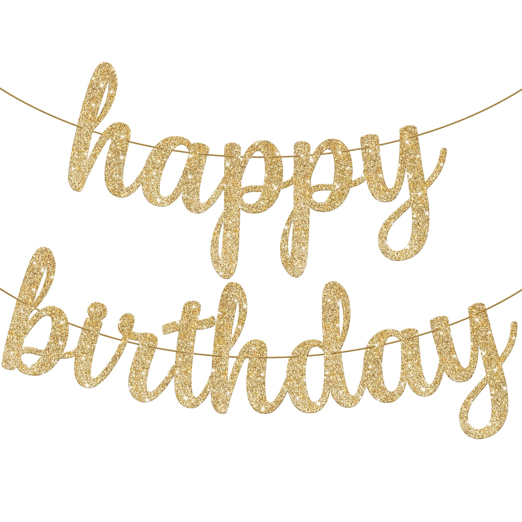 KatchOn Gold Glitter Happy Birthday Banner - 10 Feet Pre-Strung Party Decor for Women, Girls, Bridal Showers & Birthday Celebrations | Ready-to-Hang Gold Foil Sign for Wall Decorations