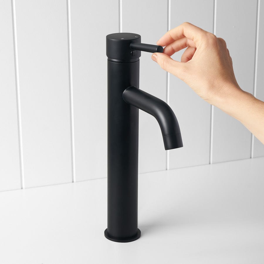 Premium Matte Black Tall Basin Mixer Faucet - Modern Bathroom Sink Faucet for Vanity, Powder Room & Guest Bath - High Arc Spout for Easy Hand Washing