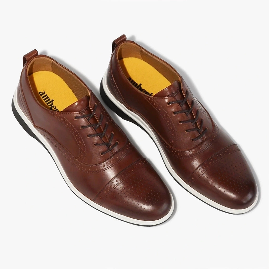 Premium Leather Cap Toe Oxford Shoes for Men - Classic Coffee Brown Dress Shoes for Business & Formal Occasions - Comfortable & Stylish Office & Wedding Shoes