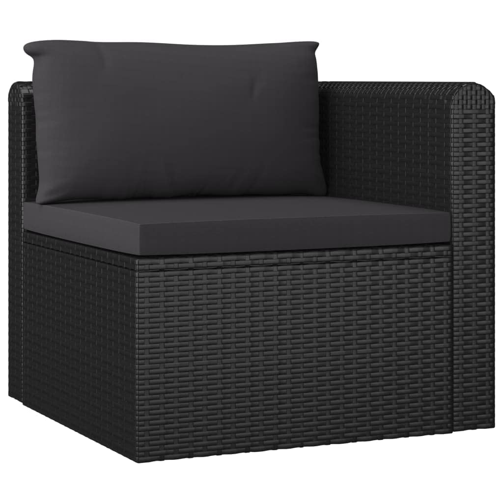 Black 4-Piece Outdoor Patio Furniture Set with Cushions - Poly Rattan Sectional Sofa & Dining Conversation Set for Backyard, Garden, Poolside or Deck Relaxation