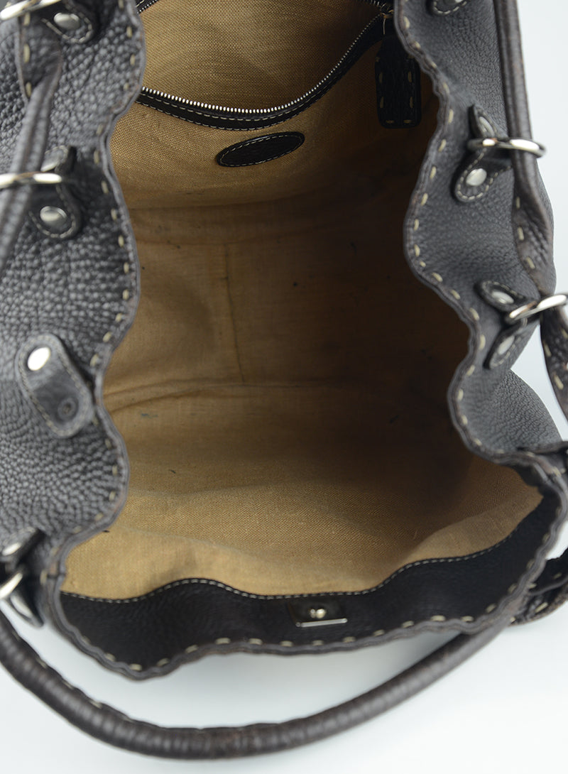 Fendi Selleria Leather Brown Handbag - Luxury Italian Designer Tote for Women, Perfect for Work, Travel & Everyday Use