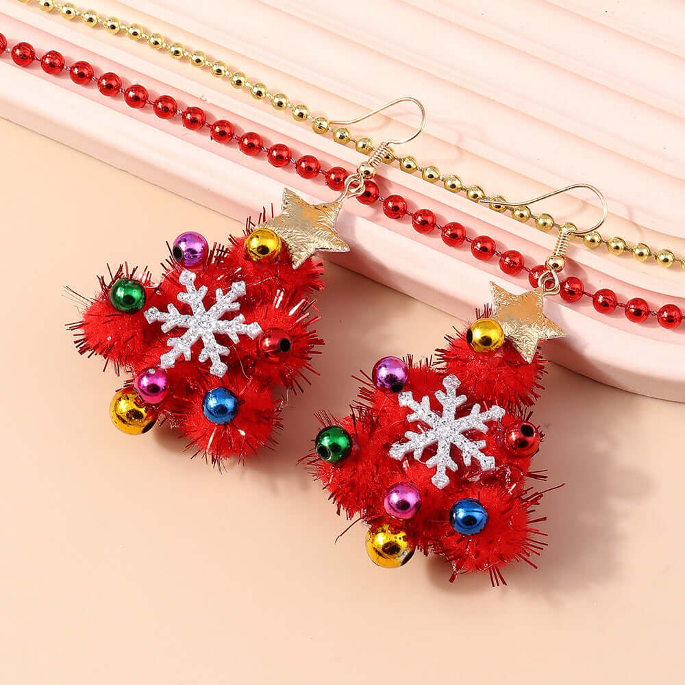 Whimsical Color Bead Christmas Wreath Drop Earrings | Handwoven Bohemian Dangle Earrings for Women | Perfect for Holiday Parties, Festive Gatherings & Gift Giving