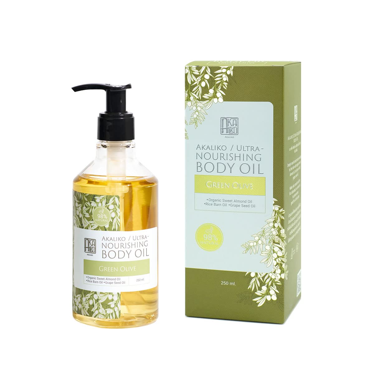 AKALIKO Green Olive Moisturizing Shower Gel & Body Oil Set - Hydrating Skincare Duo for Dry Skin, Perfect for Spa Day & Relaxing Bath Time