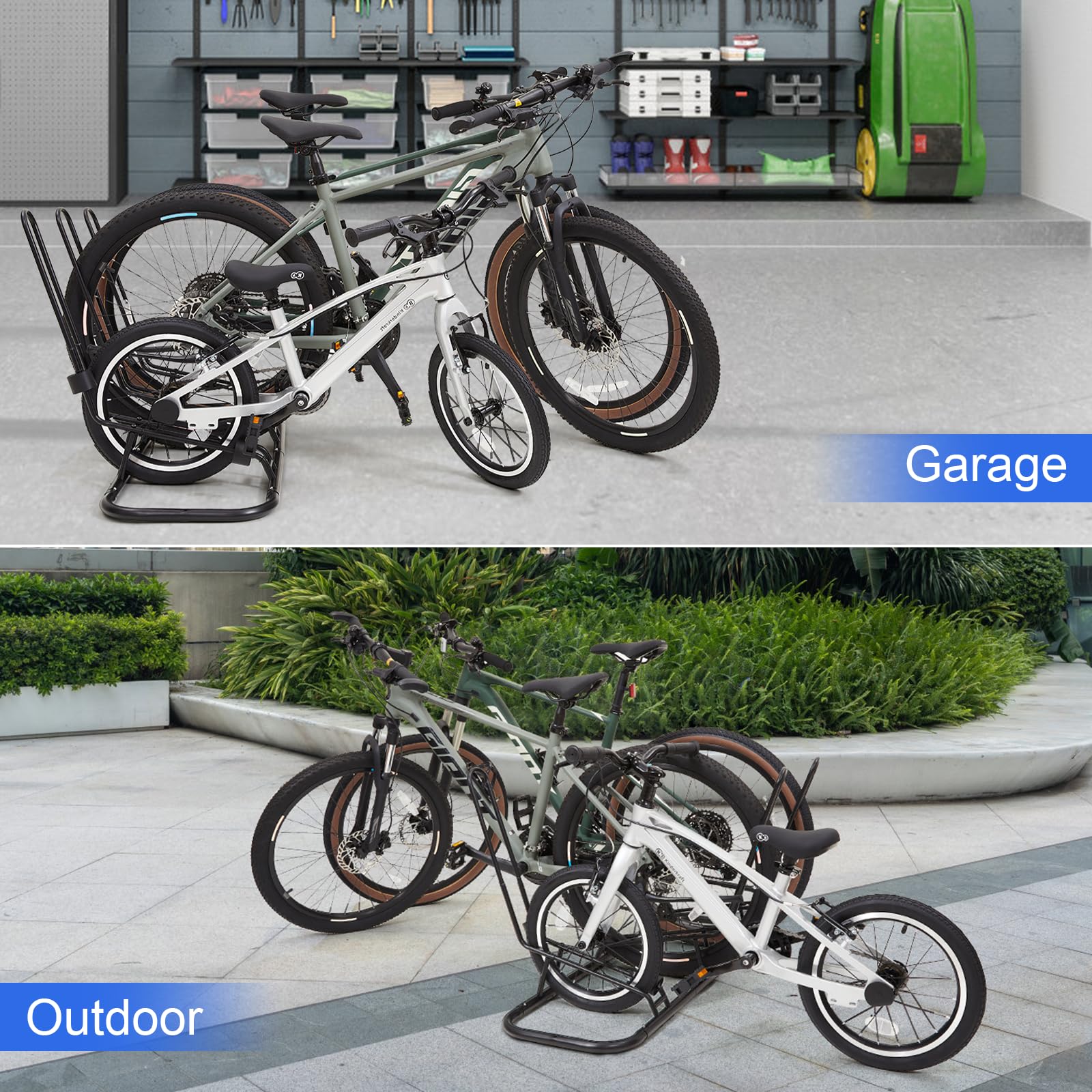 3 Bike Floor Stand Rack - No Contact with Disc Brakes & Derailleur - Waterproof Bicycle Storage for Garage, Home & Outdoor Use - Perfect for Road Bikes, Kids Bikes & Mountain Bikes (MTB) - Ideal for Space-Saving Bike Organization in Small Garages, Apartments and Backyards