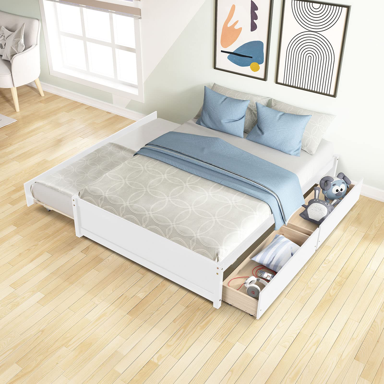 Twin Size Platform Storage Bed Frame - Solid Pine Wood Daybed with 2 Drawers, Wood Slat Support for Kids & Adults | No Box Spring Needed, Easy Assembly | Perfect for Small Spaces, Guest Rooms & Dormitories