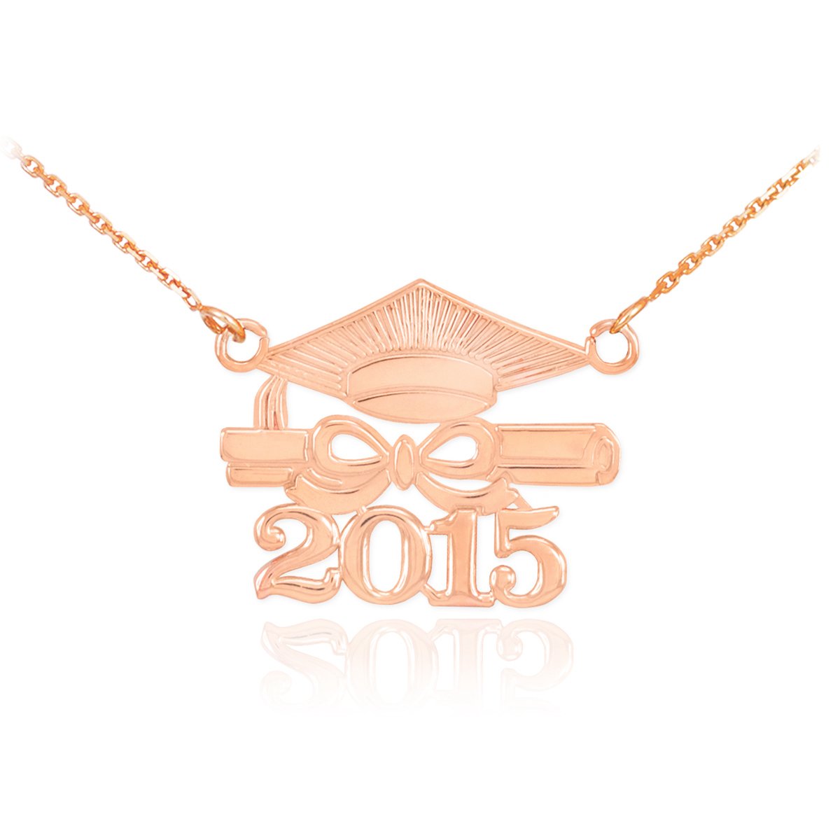 14k Rose Gold Class of 2015 Graduation Necklace for Women - Elegant Commemorative Jewelry Gift for High School & College Graduates - Perfect for Graduation Ceremonies, Parties and Special Occasions