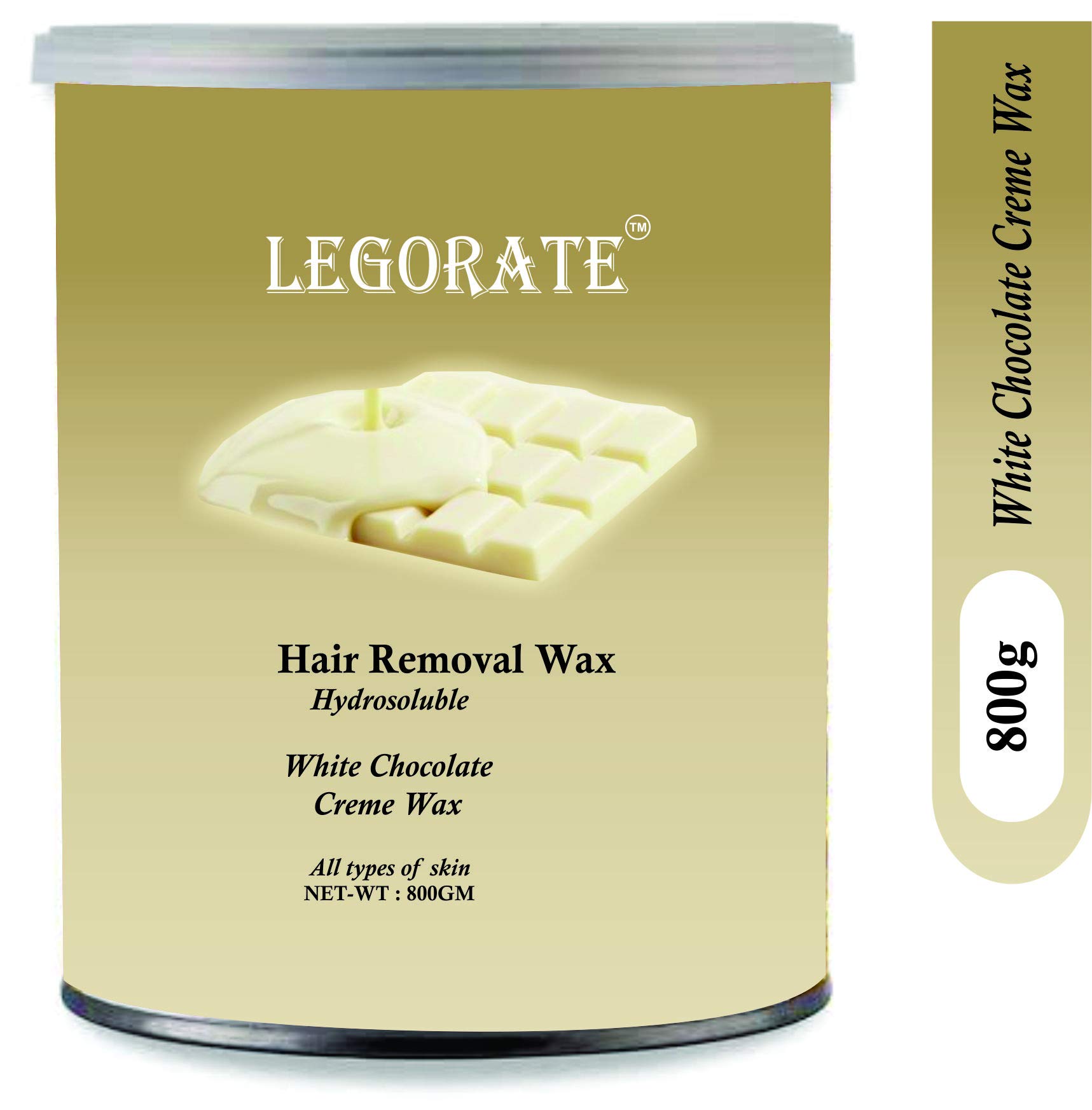 LEGORATE White Chocolate Hydrosoluble Creme Hair Removal Hot Wax (800g) with 20 Free Waxing Strips - Smooth Skin for Legs, Arms & Bikini Line at Home Salon