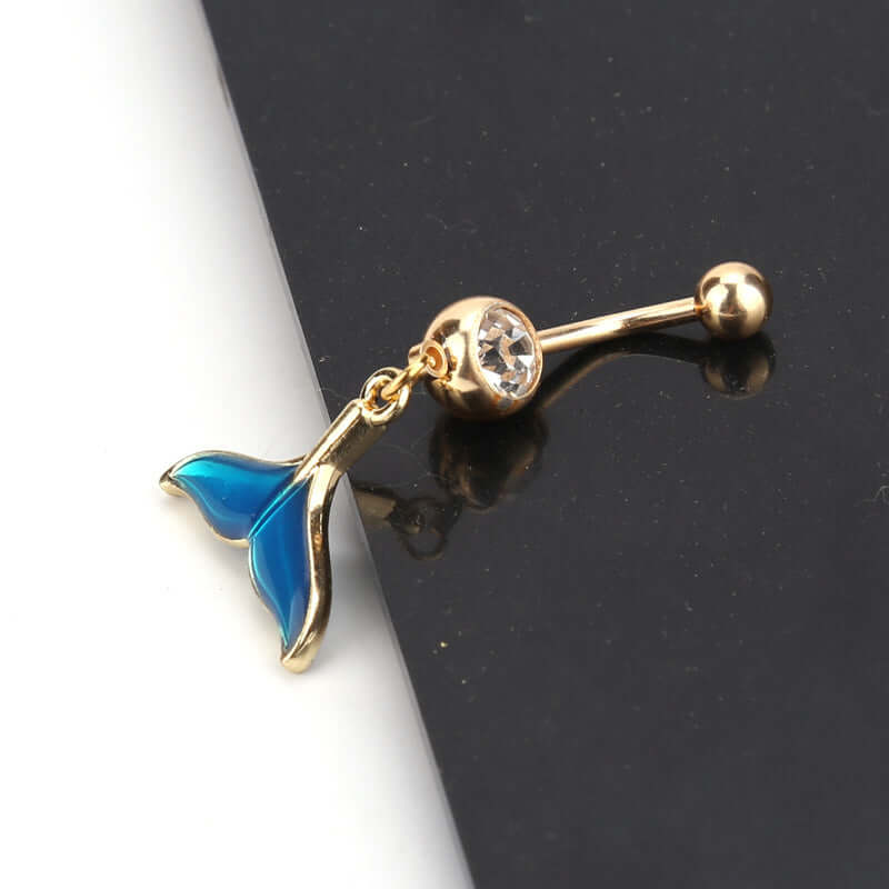 14G Mermaid Tail Belly Button Rings - Stainless Steel Top Mount Navel Piercing Jewelry for Women | Perfect for Beach, Pool Parties & Summer Fashion