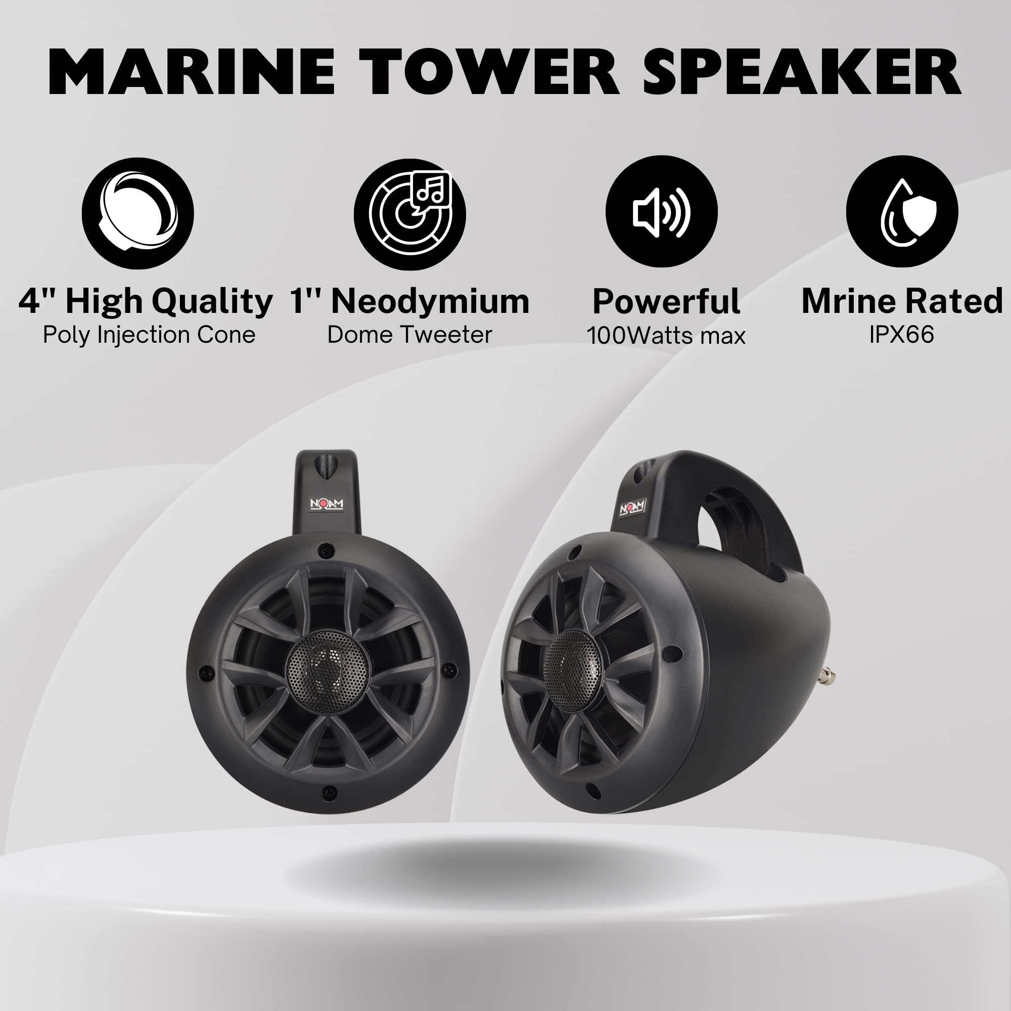 NOAM NUTV4 Quad - 4 Channel Waterproof Marine Bluetooth Speaker System for ATV, UTV, Golf Cart & Boats - High Power Outdoor Audio for Off-Road Adventures, Beach Parties & Watersports