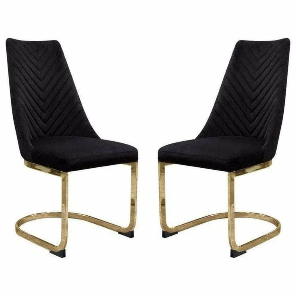 2PC Black Velvet & Gold Dining Chairs - Modern Upholstered Side Chairs for Kitchen, Dining Room, or Breakfast Nook - Elegant Home Decor