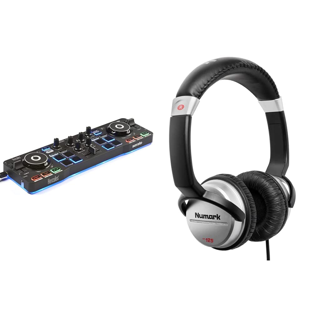Hercules DJControl Starlight USB DJ Controller & Numark HF125 Professional DJ Headphones - Ultra-Portable DJ Setup with 40mm Drivers, 6ft Cable & Closed Back Design - Perfect for Traveling DJs, Home Studios & Live Performances