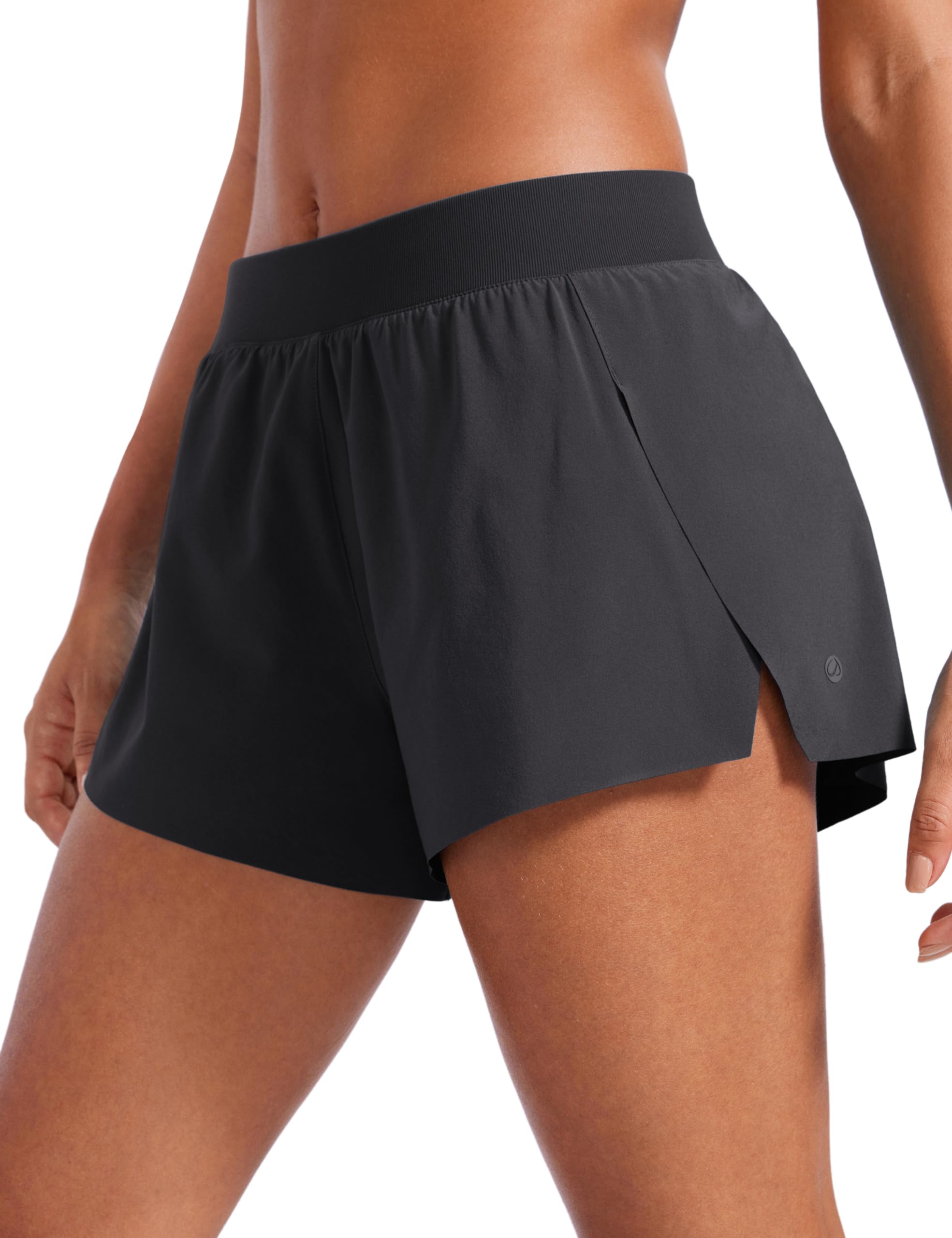 CRZ YOGA Women's Athletic Running Shorts - V Split Low Waist Lightweight Gym Workout Shorts with Liner | Perfect for Yoga, Running, HIIT & Lounge Wear