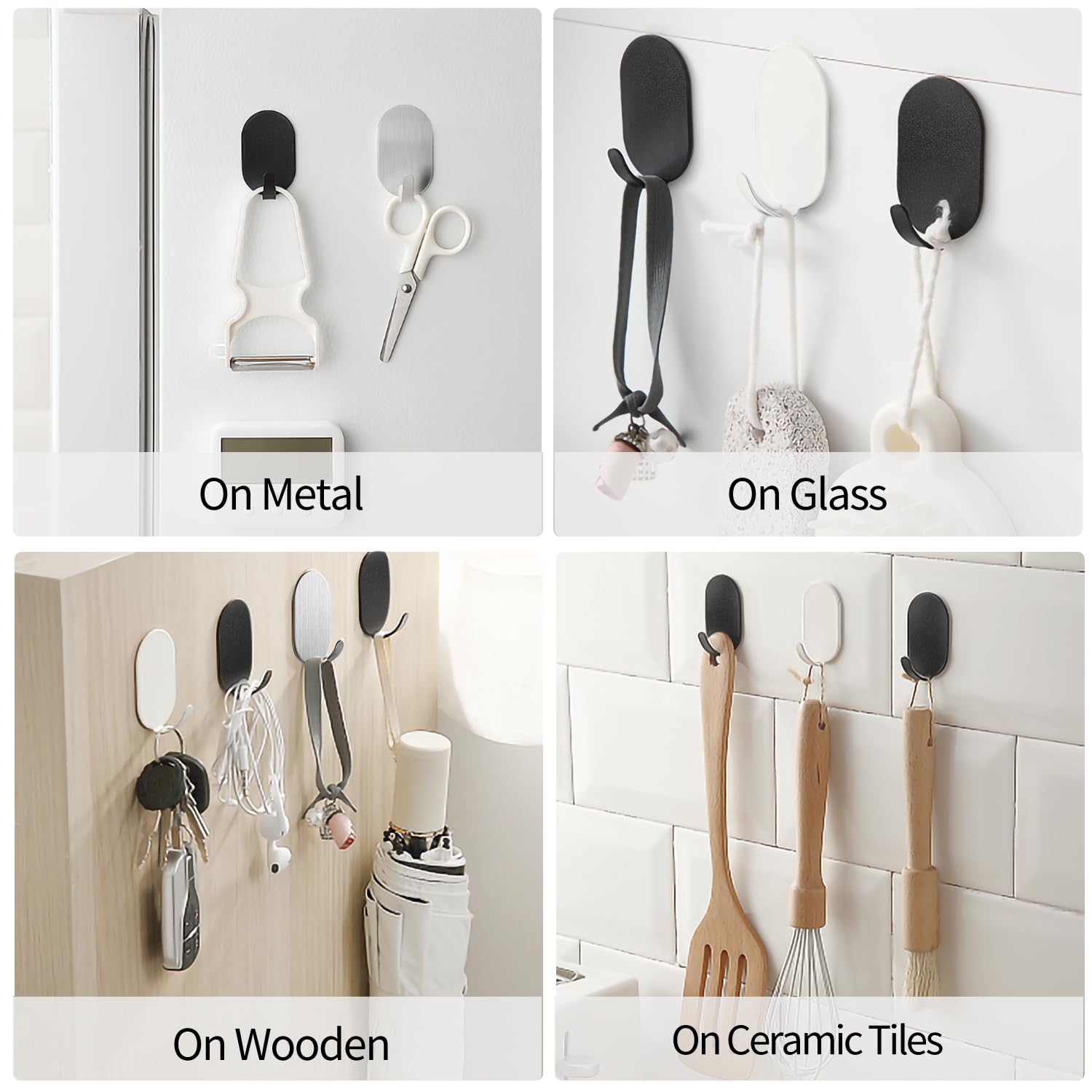 10-Pack Stainless Steel Adhesive Hooks - Heavy Duty Wall Hangers for Coats, Towels, Keys & More | Self-Adhesive Metal Utility Hooks for Home, Office & Bathroom Organization (Silver)