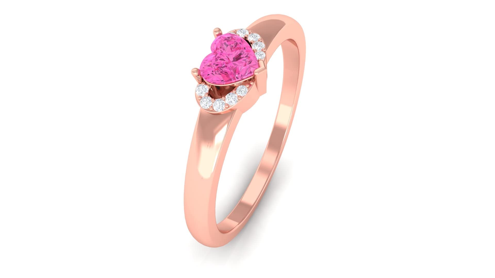 Natural Pink Sapphire Promise Ring for Women - 4mm Heart-Shaped Pink Sapphire & Diamond Ring in 14K Solid Gold | Perfect for Anniversaries, Engagements & Special Occasions