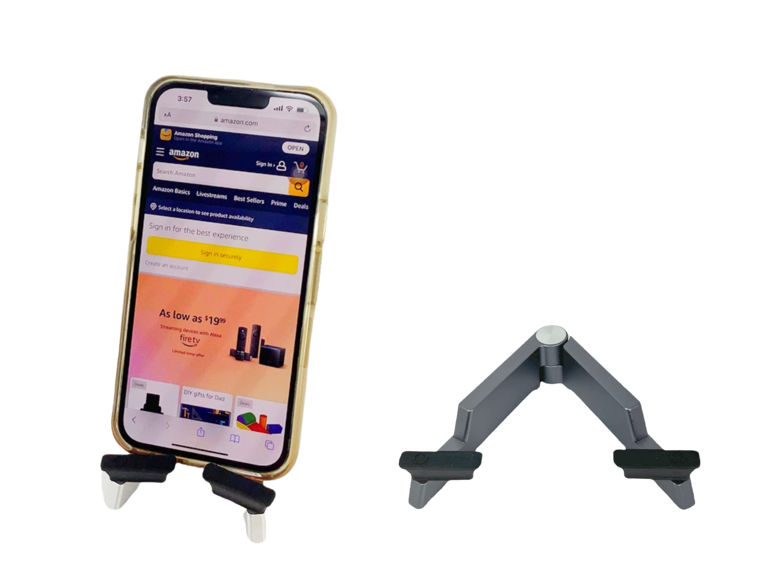 Foldable Aluminum Phone Stand for Desk - Dark Gray Portable Cell Phone Holder for Watching Videos, Reading & Video Calls - Compatible with iPhone, Samsung & All Smartphones