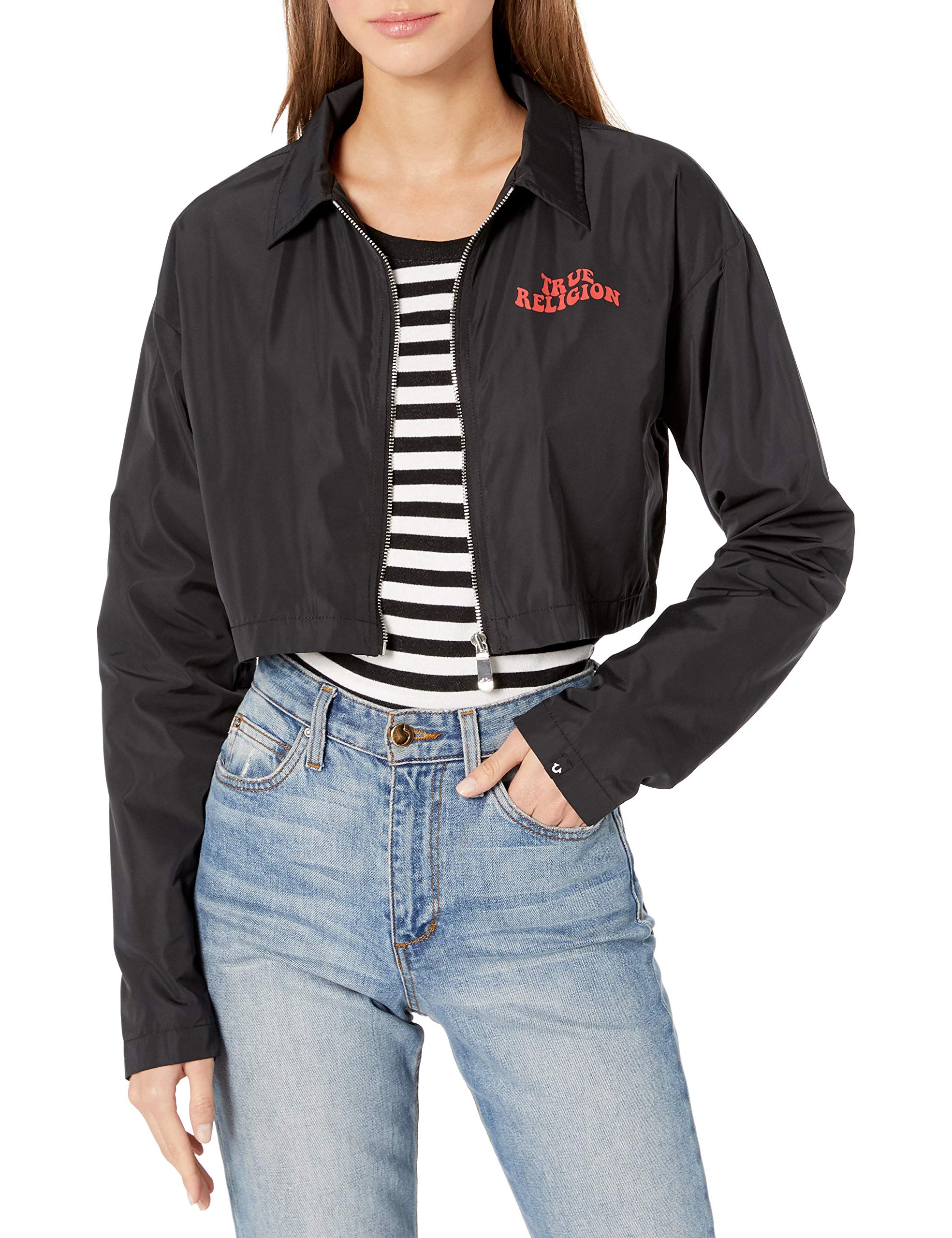 True Religion Women's Boxy Long Sleeve Jacket - Casual Denim Outerwear for Spring & Fall | Perfect for Layering, Street Style & Everyday Wear