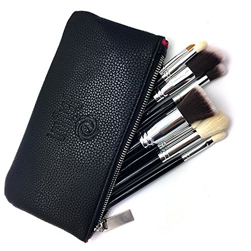 Professional Makeup Brushes Set - 8 pcs Natural Goat Hair & Synthetic Cosmetic Brush Kit with Kabuki, Foundation, Eyeliner, Lip & Powder Brushes | Includes Zipper Pouch | Perfect for Makeup Artists & Beginners | Ideal for Home, Travel & Professional Makeup Application