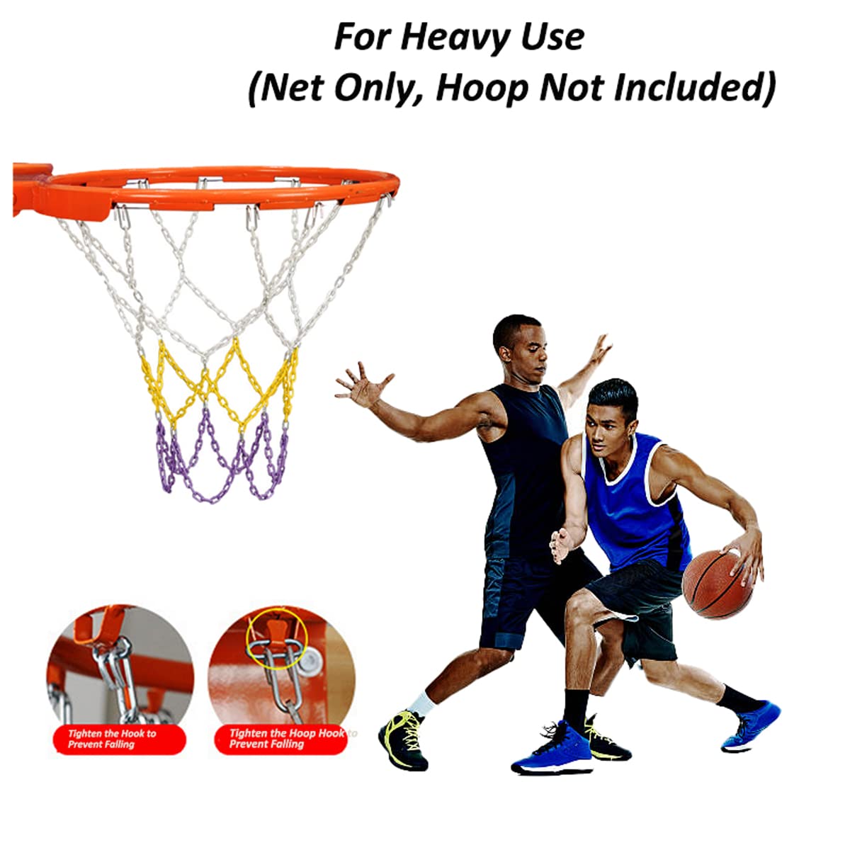 Heavy Duty Rust-Proof Chain Basketball Net Replacement for Outdoor Hoops - Gold & Purple - Perfect for Driveway, Backyard, and Gym Use