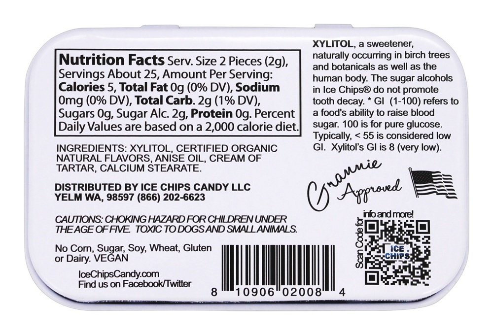 ICE CHIPS Candy Licorice - 1.76 Ounce Single Pack | Natural Flavored Hard Candy for Office Snacks, Movie Nights & Travel Treats