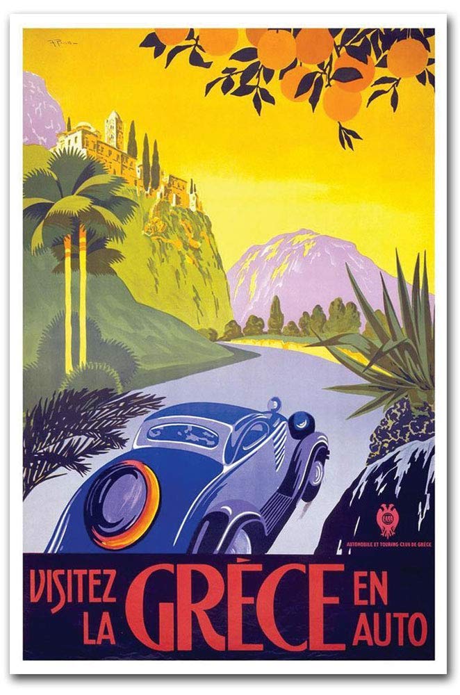 Visit Greece By Car Vintage Travel Refrigerator Magnet - 2.5
