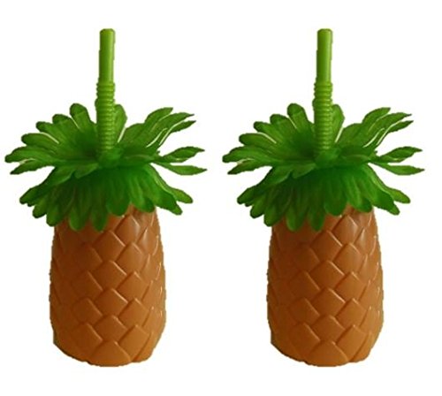 Luau Pineapple Palm Tree Sipper Bottles with Straws - 22oz Insulated Tumbler Cups, 2-Pack Set - Perfect for Beach Parties, Poolside Drinks & Tropical Themed Events