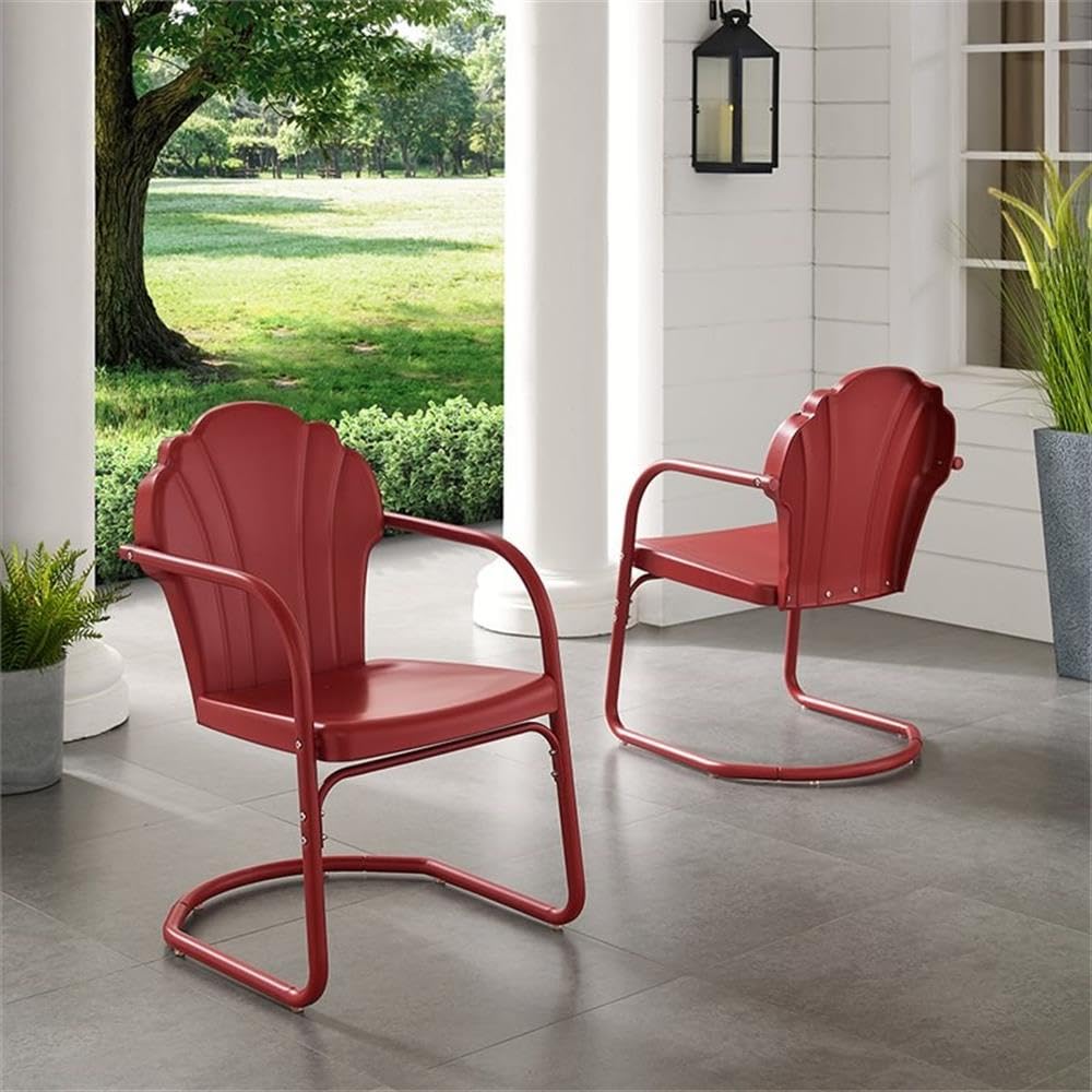 Dark Red Satin Steel Metal Outdoor Chairs (Set of 2) - Patio, Garden, Poolside & Backyard Seating Furniture for Relaxing