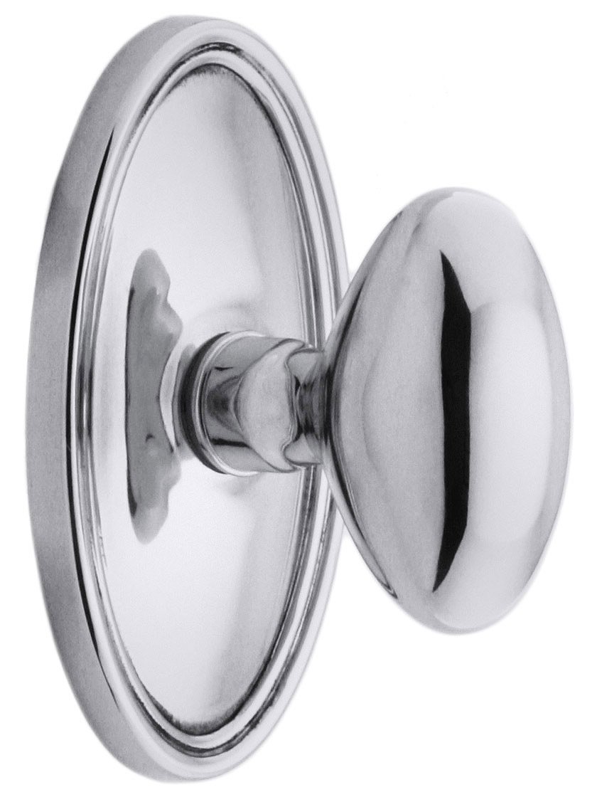 Polished Chrome Oval Rosette Set with Elliptical Brass Knobs - Decorative Door Hardware for Bedroom, Bathroom & Closet Doors - Vintage Style Cabinet & Furniture Knobs