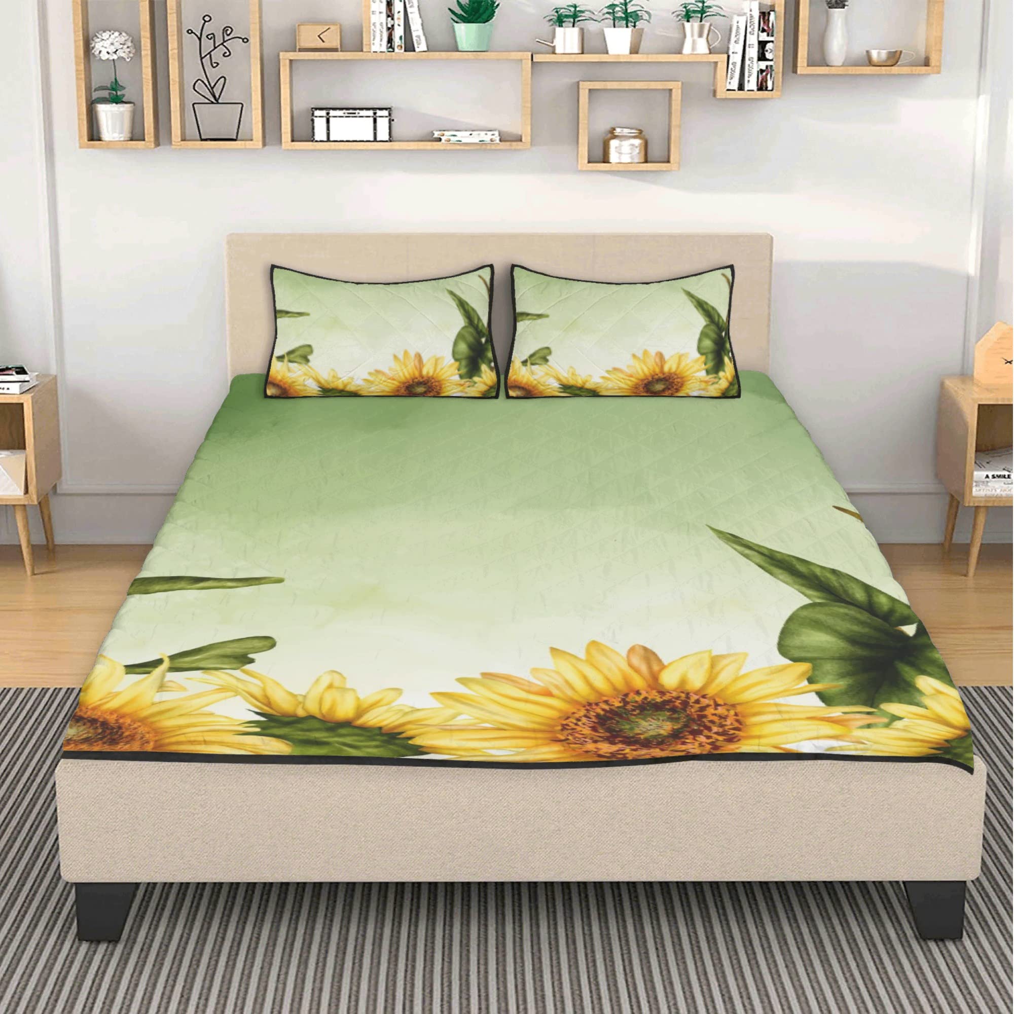 3D Floral Sunflower Quilt Bedding Set - Yellow 3-Piece Comforter Cover with Vibrant Sunflower Pattern for Twin/Queen/King Size Beds - Perfect for Spring & Summer Bedroom Decor, Guest Rooms, and Farmhouse Style Homes