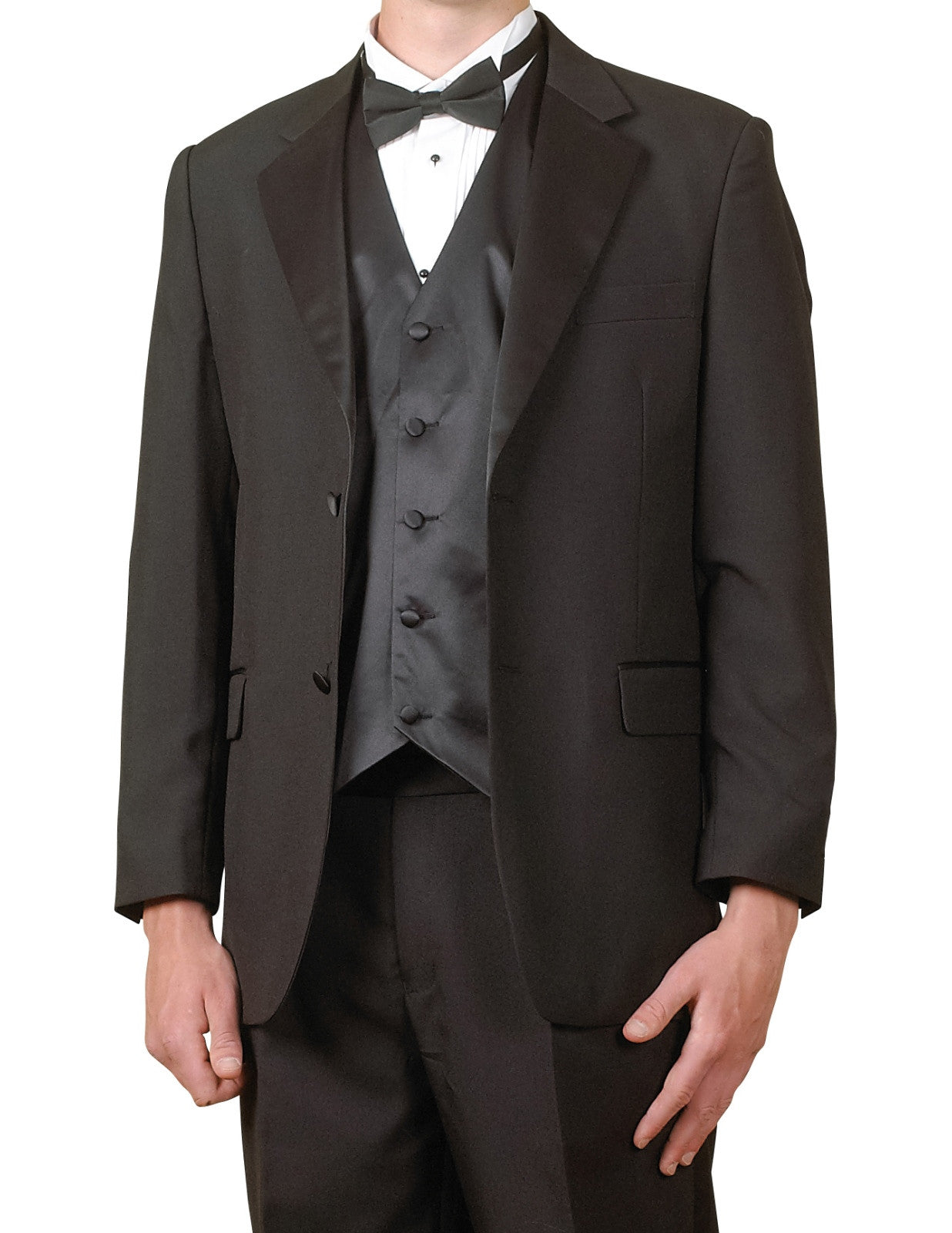 Men's 6-Piece Black Tuxedo Suit Set with Single Breasted Vest - Formal Wedding, Prom & Evening Wear