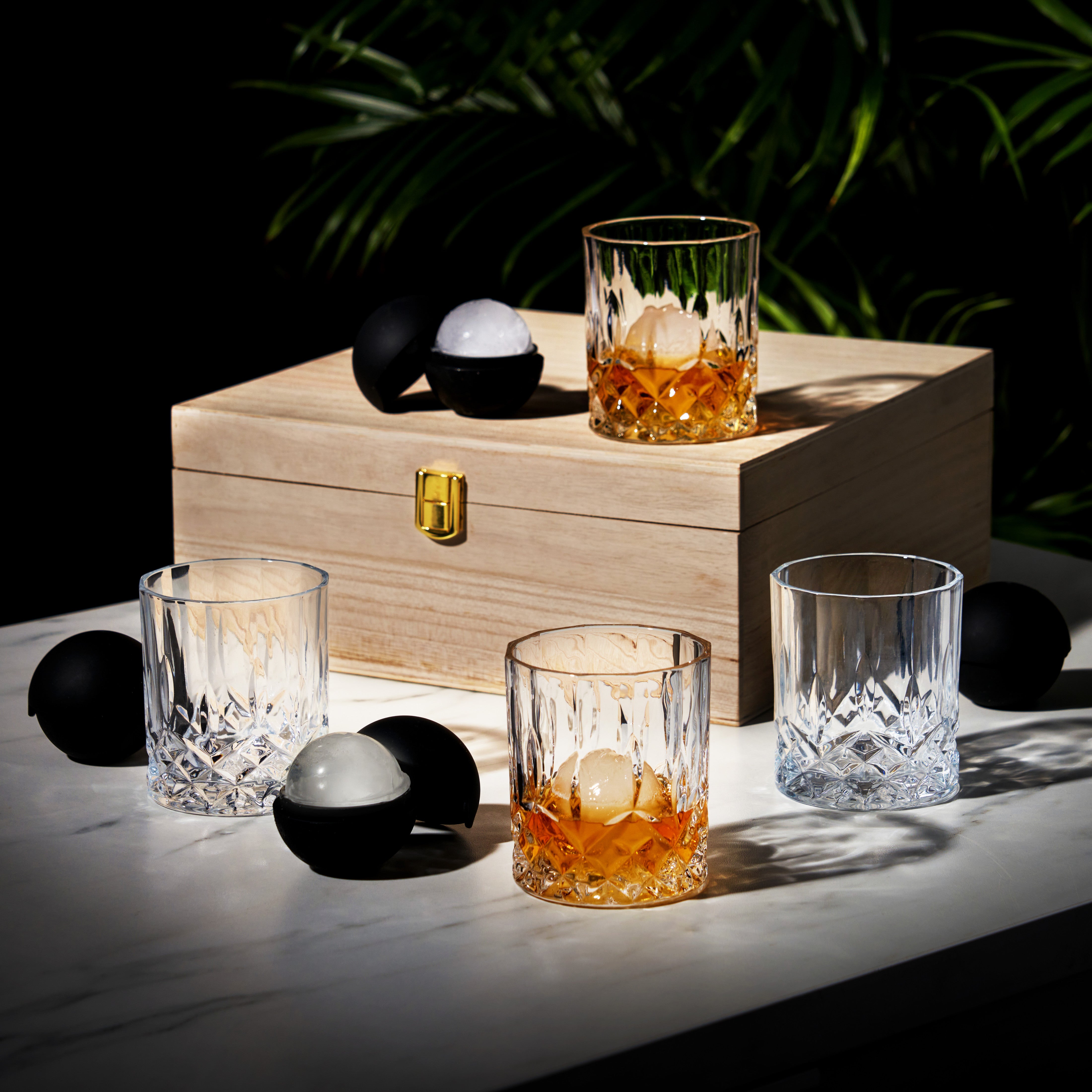 Premium 8-Piece Ice Sphere Mold Set with Crystal Clear Rocks Glasses - Perfect for Whiskey, Bourbon & Cocktail Entertaining at Home