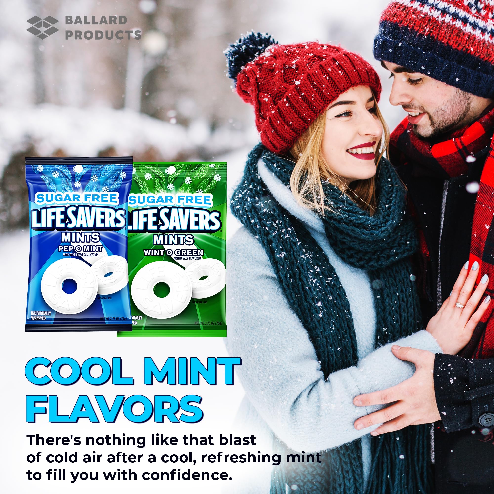 Sugar Free Lifesavers Mints Variety Pack - 2 Flavors (Wint O Green & Pep O Mint) - Refreshing Breath Mints for Work, Travel & After Meals - Ballard Products Pocket Bag (2 Pack)