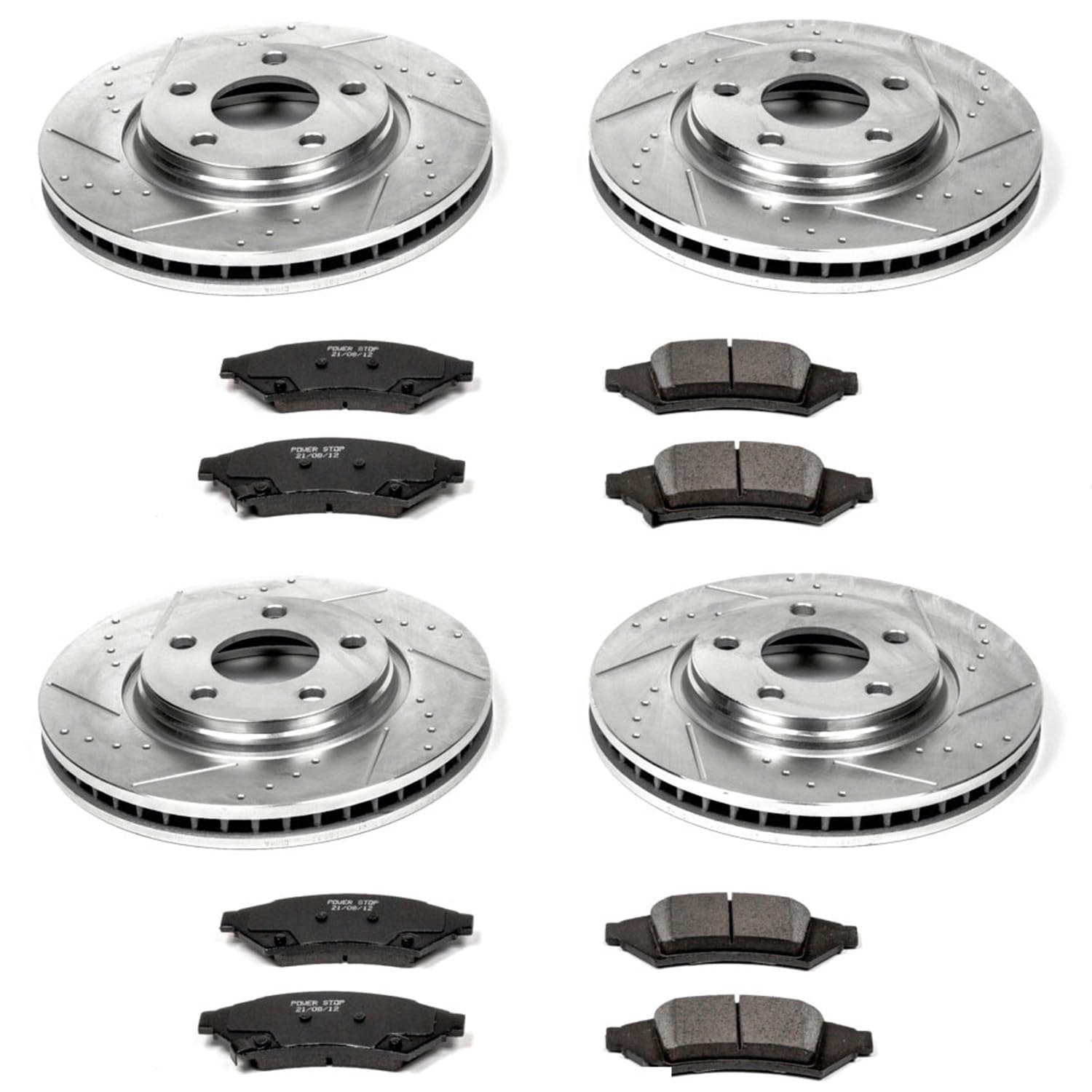 Power Stop K1587 Z23 Carbon Fiber Brake Pads & Drilled Slotted Rotors Kit - Front & Rear Brake Upgrade for 2004 Pontiac Grand Prix | High-Performance Stopping Power for Street Racing & Daily Driving