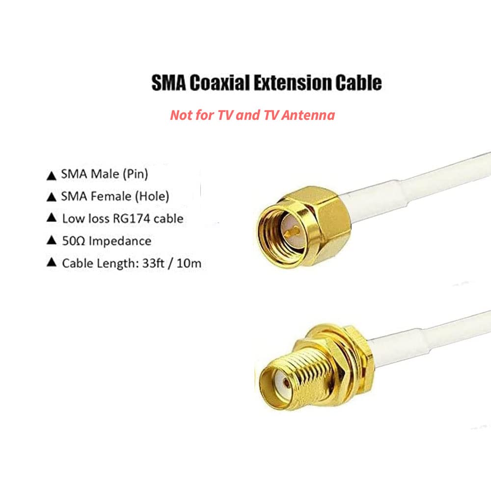 33ft SMA Male to Female WiFi Antenna Extension Cable - High Performance RF Coaxial Cable for Wireless Routers, Security Cameras, Cellular Antennas & Network Cards - Perfect for Home/Office WiFi Boosting & Signal Extension (White)