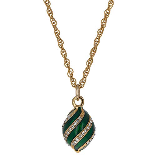 BestPysanky Royal Elegance Green Enamel & Crystal Egg Pendant Necklace - Handmade Ukrainian Jewelry Gift for Women, Easter, Christmas & Special Occasions