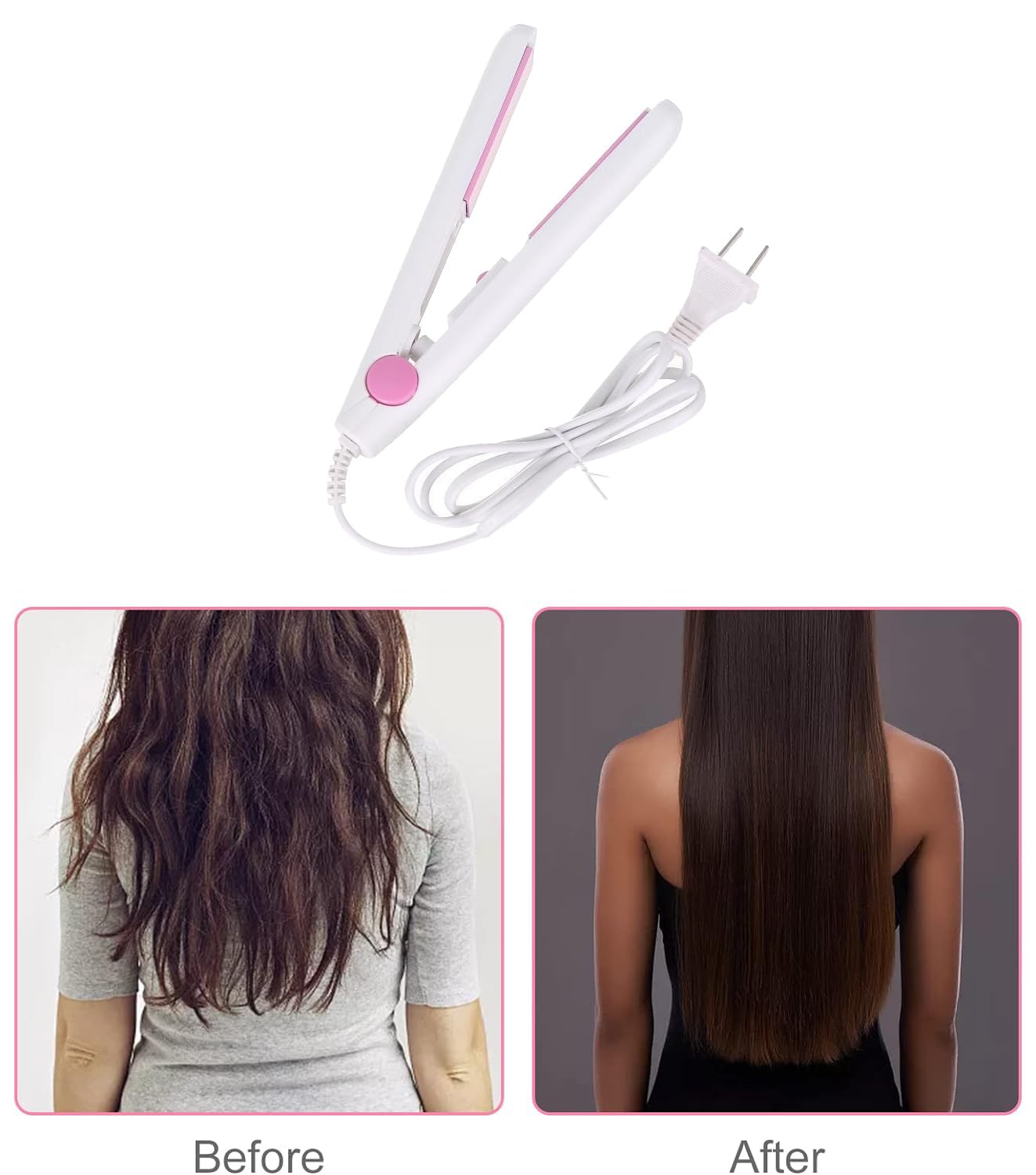 2 in 1 Mini Hair Straightener & Curler - Ceramic Tourmaline Flat Iron with Dual Heating Plates - Portable Travel Hair Styler for Dorm, Home, or On-the-Go (White) - Perfect for Styling, Straightening & Creating Waves Anywhere