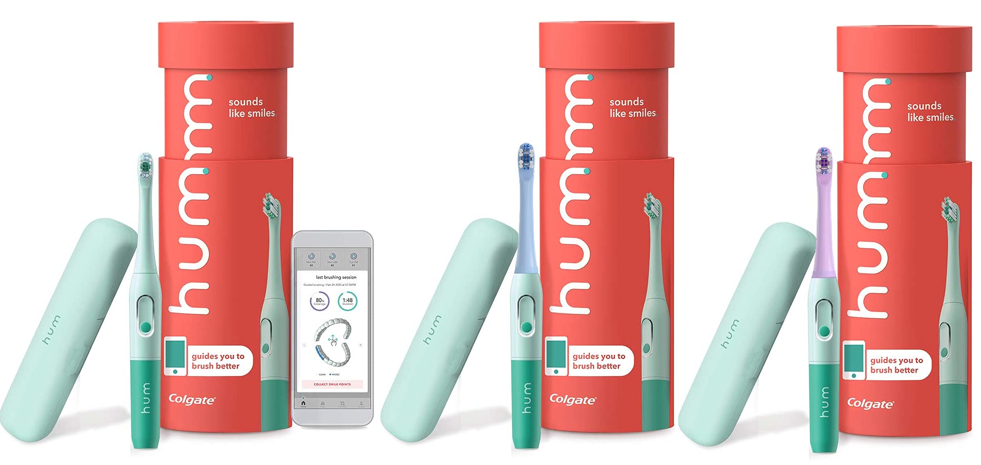 Electric Toothbrush 3-Pack with Teal, Blue & Purple Brush Heads - Rechargeable, Waterproof for Home & Travel Use