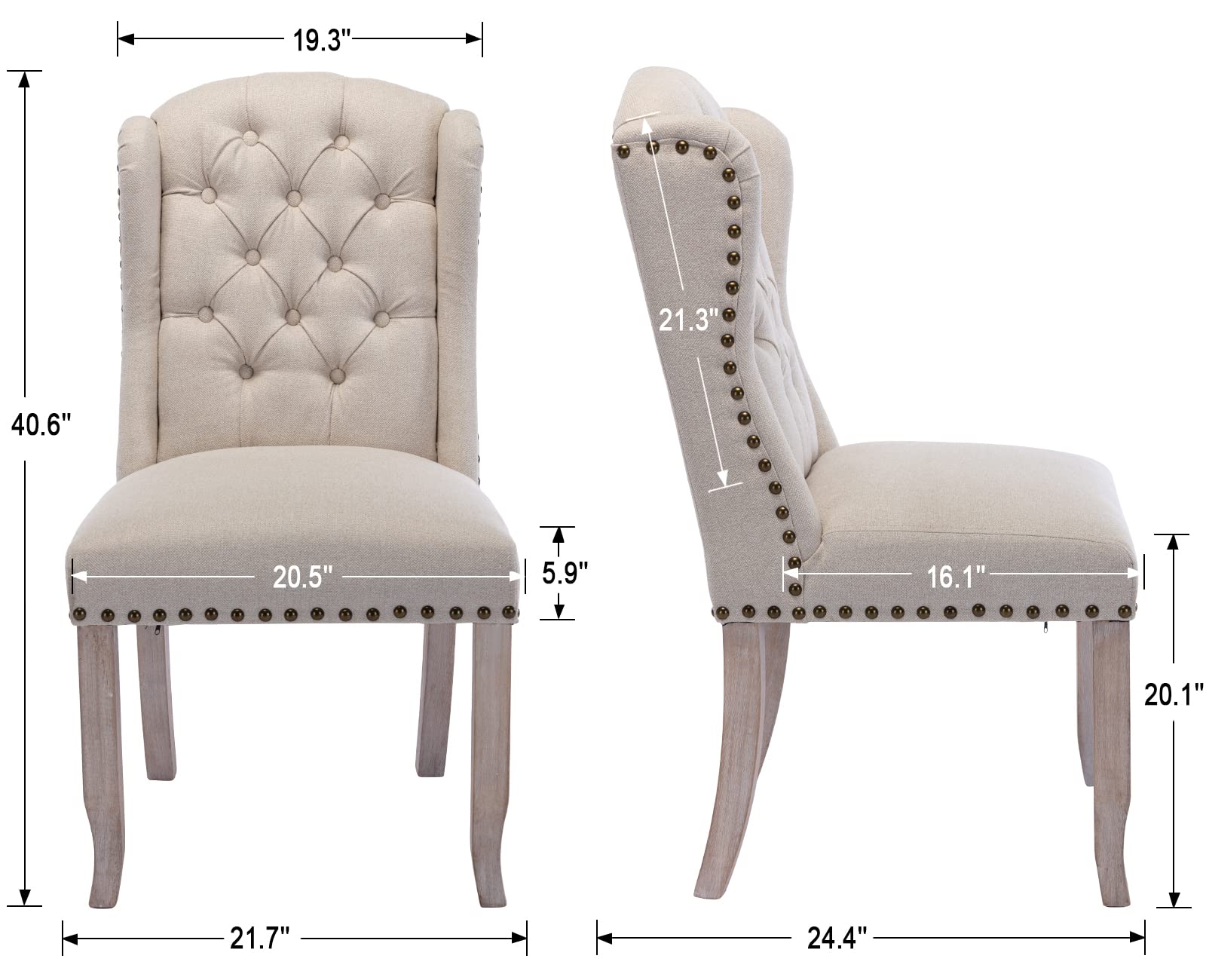 Modern Tufted Dining Chairs Set of 2 - Linen Upholstered Armless Side Chairs with Solid Wood Frame for Kitchen, Dining Room & Guest Seating - Wingback Accent Chairs in Beige - Perfect for Small Spaces, Breakfast Nooks & Formal Dining Areas