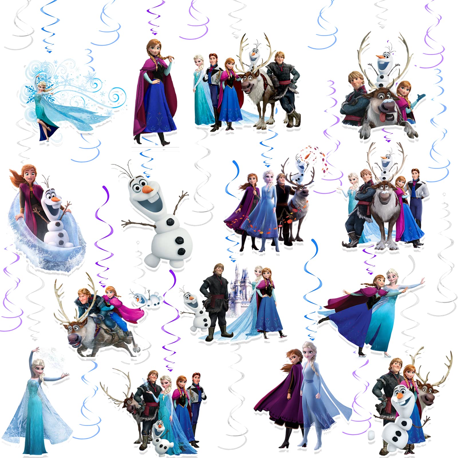 45-Piece Frozen Themed Foil Hanging Swirl Decorations - Disney Frozen Party Streamers for Ceiling Decor, Kids Birthday Party Supplies - Perfect for Frozen Birthday Parties, Baby Showers & Winter Wonderland Events