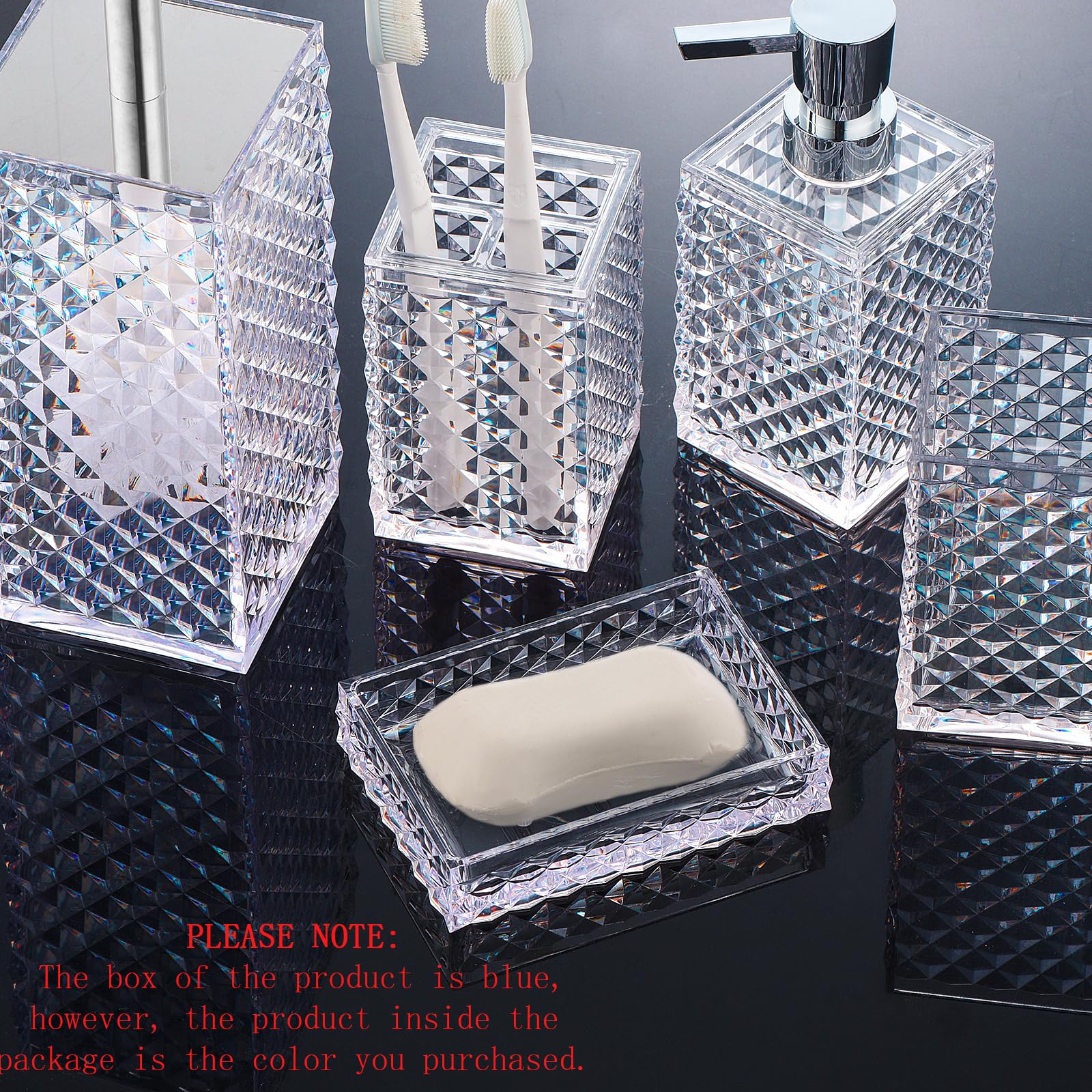 6-Piece Clear Acrylic Bathroom Accessories Set - Toothbrush Holder, Cup, Soap Dispenser, Toilet Brush Set & Soap Dish | Modern Bathroom Decor | Housewarming Gift for New Home, Apartment or Dorm