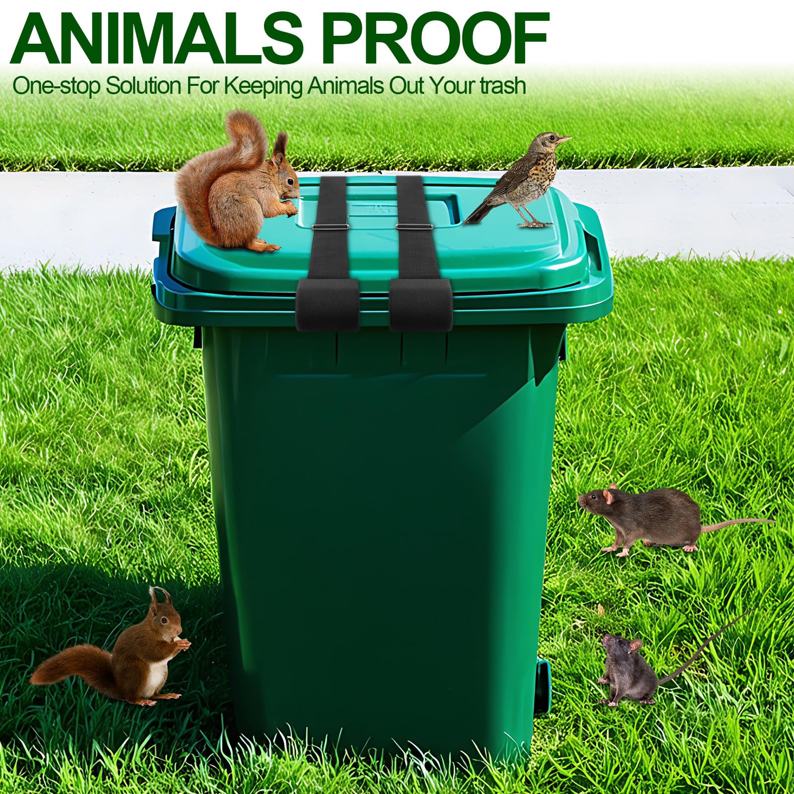 6-Pack Adjustable Metal Double Claw Trash Can Lock Straps - Universal Animal-Proof Lid Locks for Outdoor Bins - Secure Against Raccoons, Dogs & Pests - Perfect for Backyard, Garage & Campsite Use