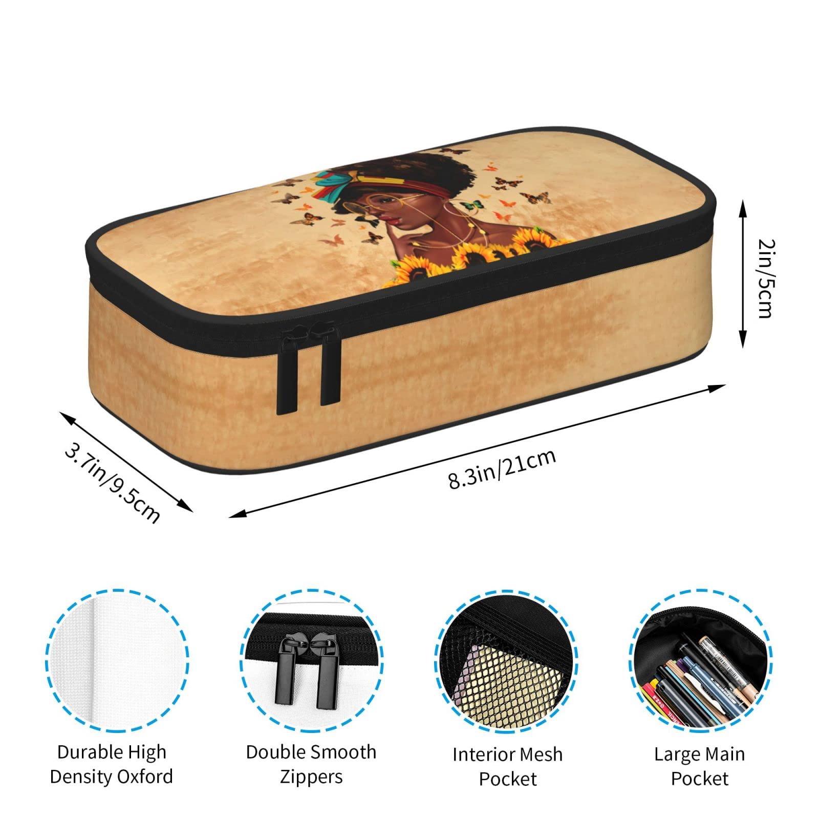 African American Afro Pencil Case - Large Capacity Zippered Organizer for School & Office