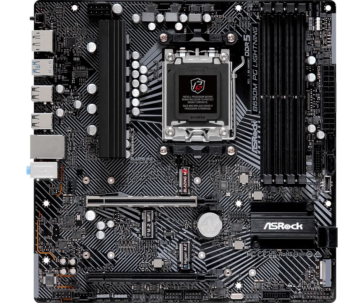 ASRock B650M PG Lightning AMD B650 Socket AM5 Micro ATX Motherboard - Perfect for Gaming PC Builds & High-Performance Workstations
