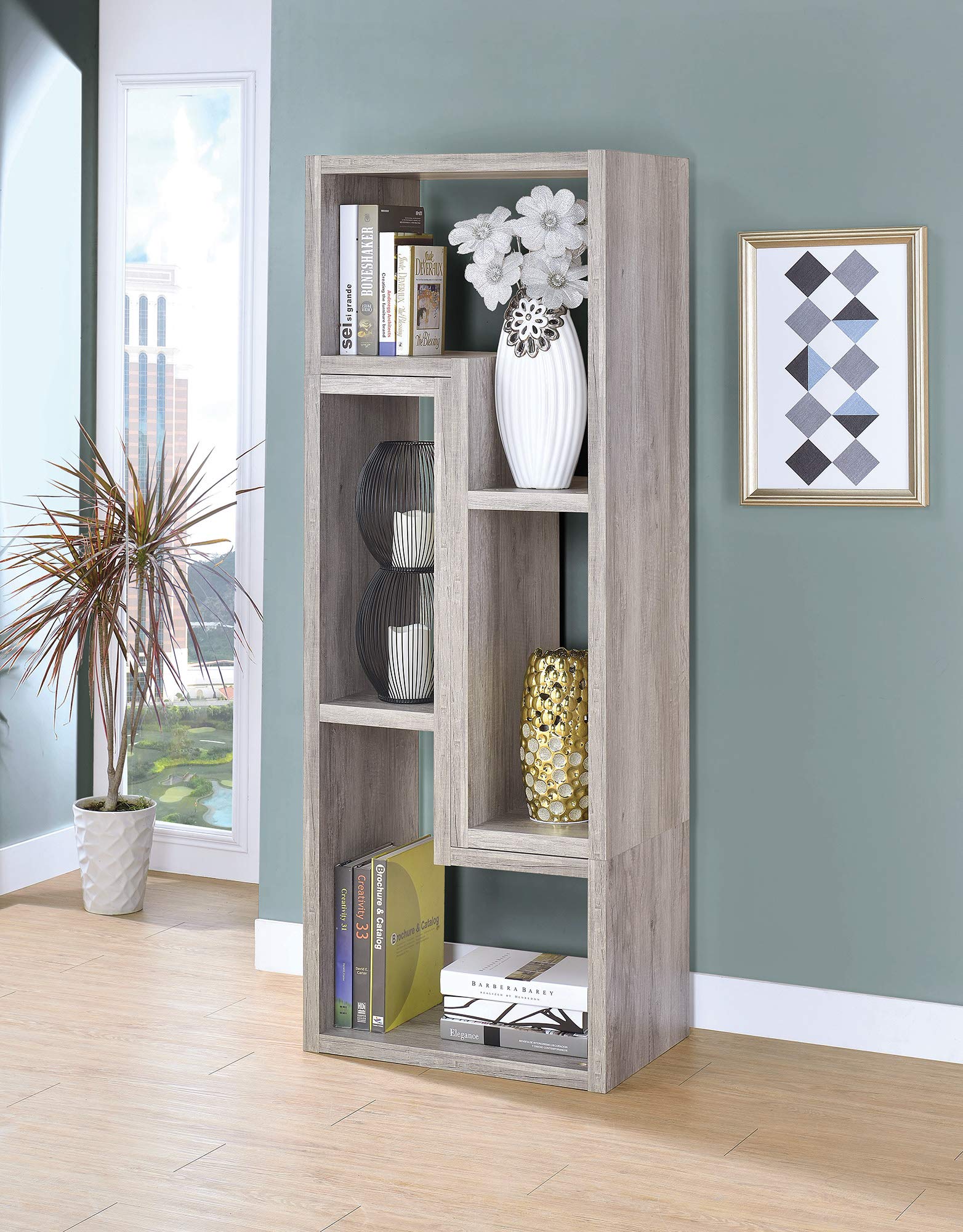 Benjara Modern Gray Wooden Bookcase - Stylish Bookshelf for Living Room, Office & Home Decor