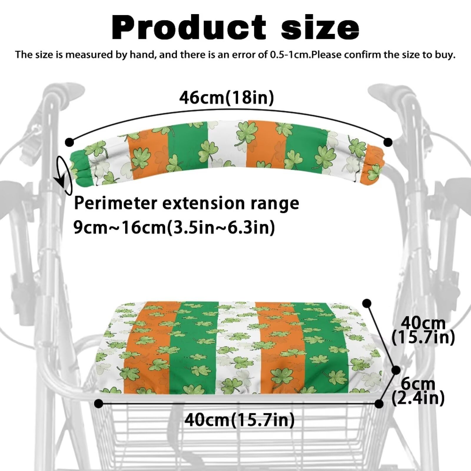 St. Patrick's Day Rollator Walker Accessories - Irish Flag & Clover Seat Covers for Seniors & Ladies - Universal Walker Seat & Backrest Covers - Perfect for St. Patrick's Day Parades, Nursing Homes & Mobility Support