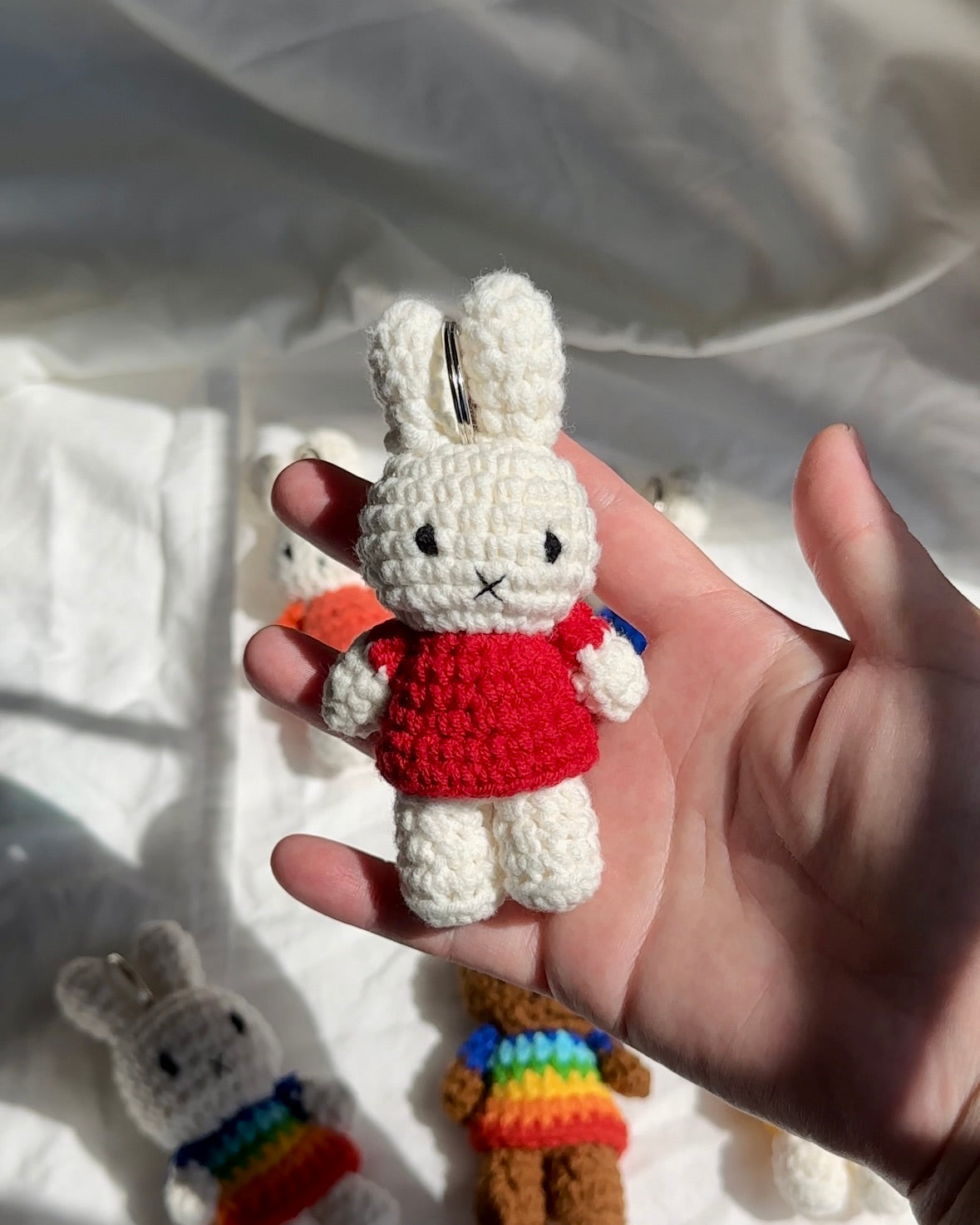 Handmade Miffy Crochet Keychain - Cute Plush Bunny Bag Charm for Backpacks & Purses (Red) | Kawaii Gift for Kids, Teens & Anime Lovers | Perfect for School, Travel & Everyday Use