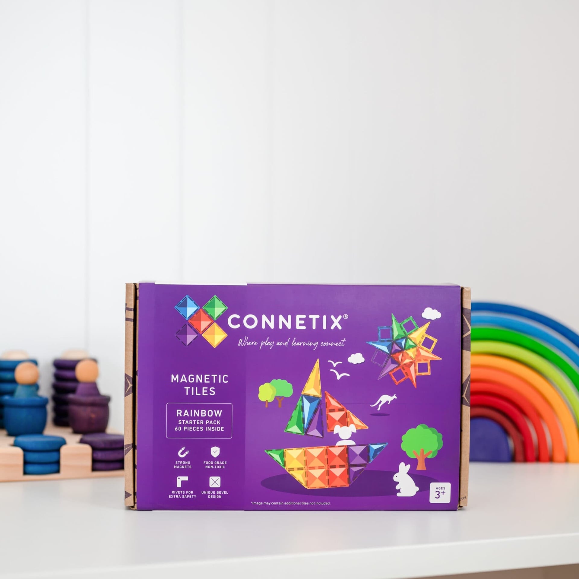 Connetix Magnetic Tiles 60-Piece Rainbow Starter Pack - STEM Educational Building Toys for Kids, Perfect for Classroom & Home Play