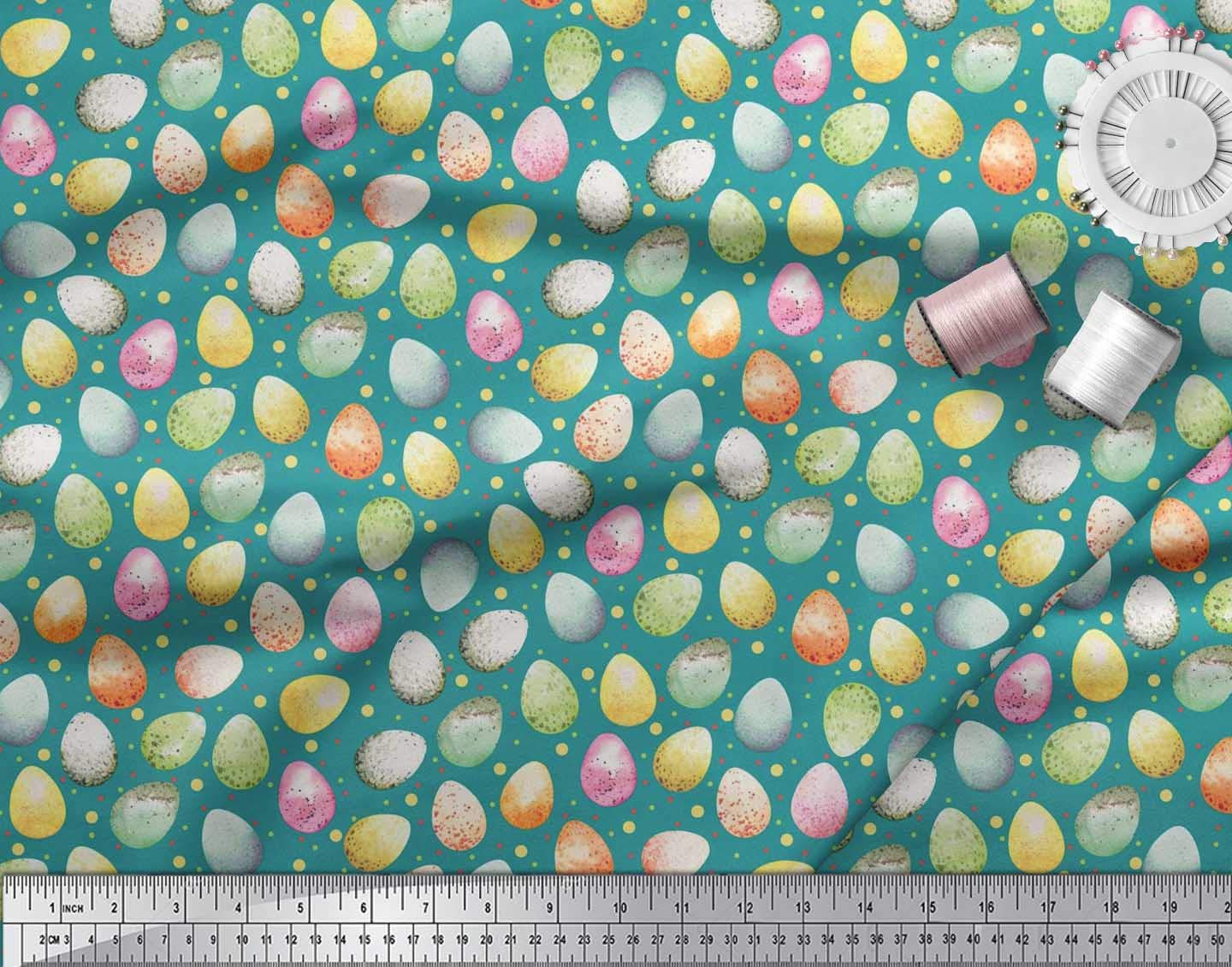 **Soimoi Poly Georgette Green Fabric by The Yard - 42 Inch Wide - Easter Egg Pattern Printed Textile for DIY Crafts, Dressmaking & Home Decor**    **Usage Scenarios:** Perfect for Easter decorations, DIY crafts, sewing dresses, skirts, scarves, home decor projects, and festive party backdrops.