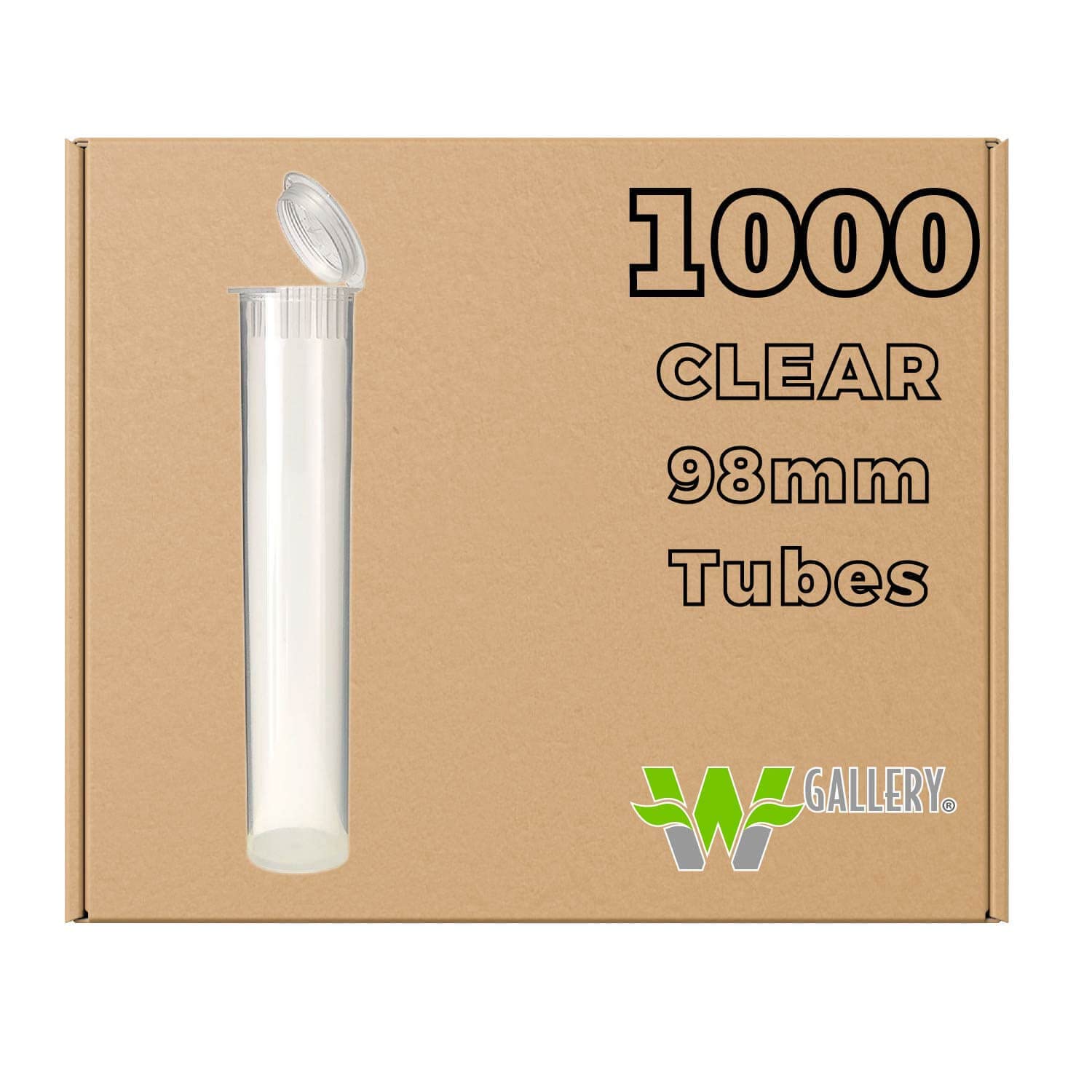 W Gallery 1000-Pack 98mm Clear Pop-Top Plastic Tubes - Airtight Smell Proof Prescription Bottles for Pills, Herbs, Flowers & Supplements - Medical Grade Storage Containers (Bulk Pack) - Perfect for Pharmacy, Home Organization & Travel Use