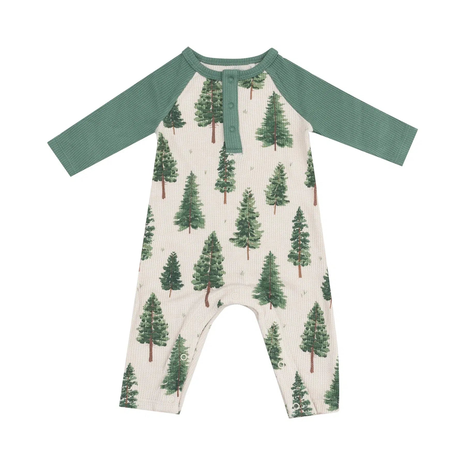 Angel Dear Ribbed Raglan Romper - Soft Baby One-Piece Outfit with Forest Trees Print | Perfect for Newborn Photoshoots, Playdates & Cozy Nursery Time